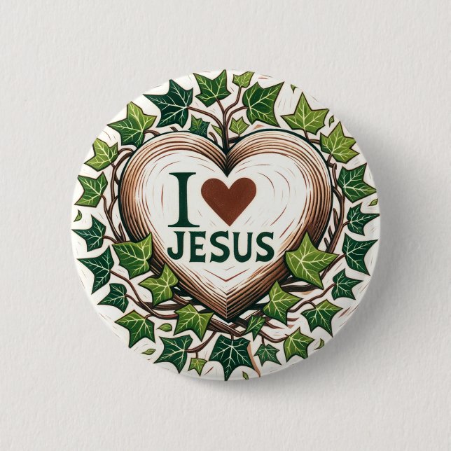 Badge Rond 5 Cm I Love Jesus English Ivy Christian (Devant)