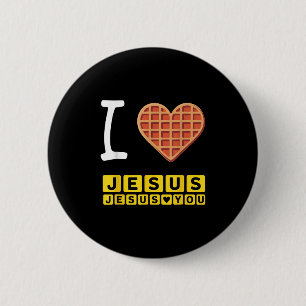 Badge Rond 5 Cm I Love Jesus Waffle Heart Funny Christian Breakfas