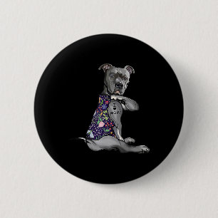 Badge Rond 5 Cm I Love Maman Funny Pitbull Chien Tatouage Fleur Mè
