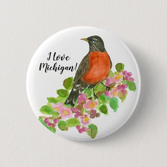 Badge Rond 5 Cm I Love Michigan American Robin (Devant)