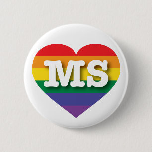 Badge Rond 5 Cm I Love Mississippi Rainbow Heart
