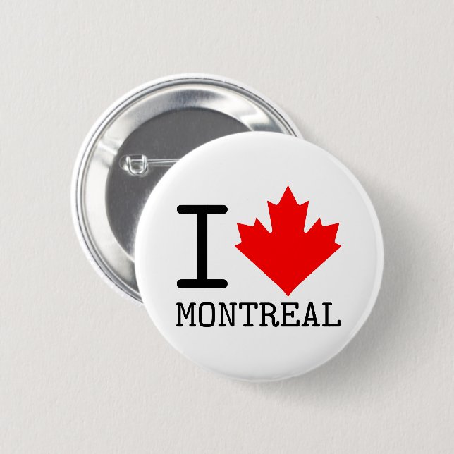 Badge Rond 5 Cm I Love Montréal, Québec Canada Feuille d'érable (Devant & derrière)