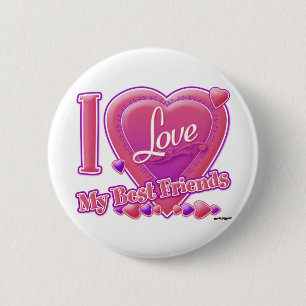 Badge Rond 5 Cm I Love My Best Friends rose/violet - coeurs