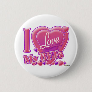 Badge Rond 5 Cm I Love My BFFs rose/violet - coeurs