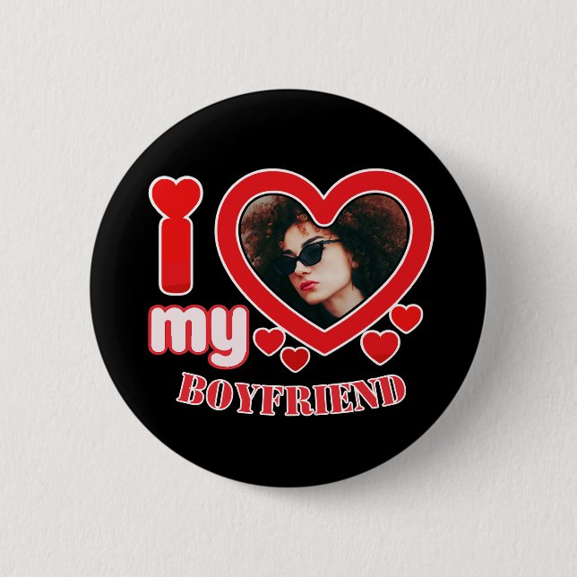 Badge Rond 5 Cm I Love My Boyfriend Photo personnalisée (Devant)