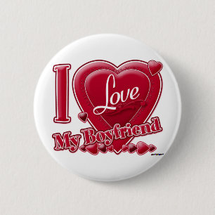 Badge Rond 5 Cm I Love My Boyfriend rouge - coeur