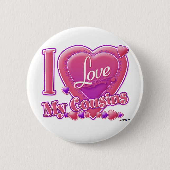 Badge Rond 5 Cm I Love My Cousins rose/violet - coeur (Devant)