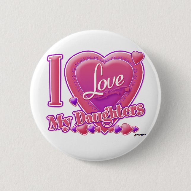 Badge Rond 5 Cm I Love My Daughters rose/violet - coeur (Devant)
