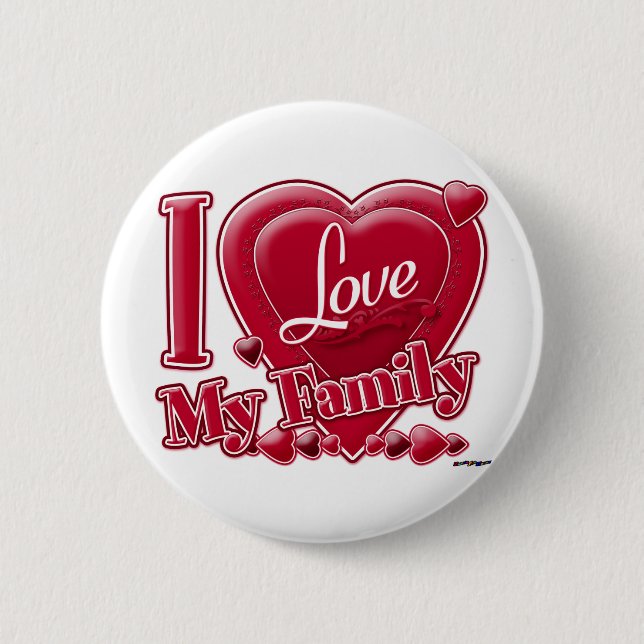 Badge Rond 5 Cm I Love My Family red - coeur (Devant)