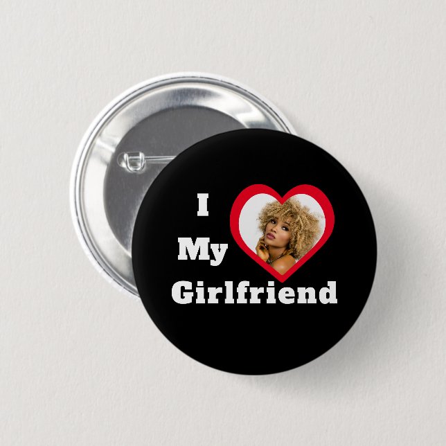 Badge Rond 5 Cm I Love My Girlfriend Base Photo personnalisée (Devant & derrière)