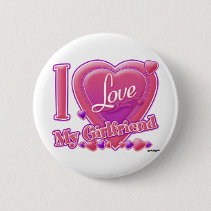 Badge Rond 5 Cm I Love My Girlfriend rose/violet - coeurs