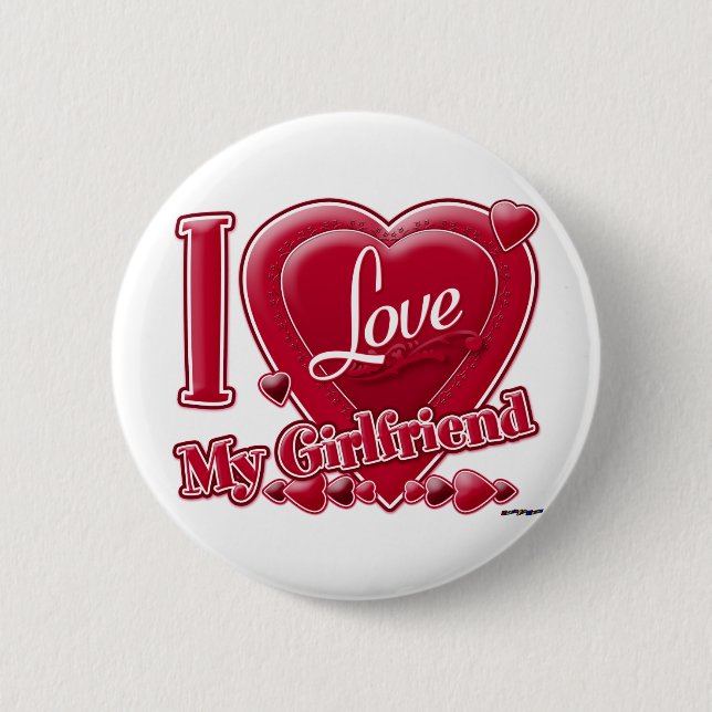 Badge Rond 5 Cm I Love My Girlfriend rouge - coeur (Devant)