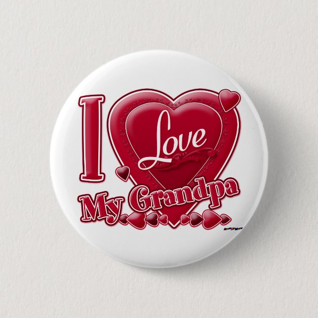 Badge Rond 5 Cm I Love My Grand-pa rouge - coeur (Devant)