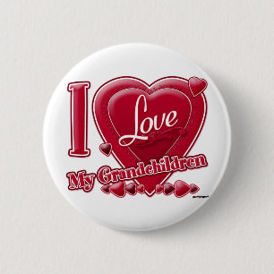 Badge Rond 5 Cm I Love My Grandchildren coeur rouge - photo