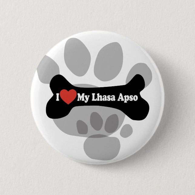 Badge Rond 5 Cm I Love My Lhasa Apso - Chien Bone (Devant)