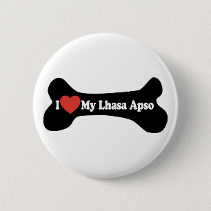 Badge Rond 5 Cm I Love My Lhasa Apso - Chien Bone