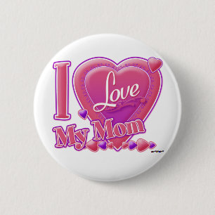 Badge Rond 5 Cm I Love My Mom rose/violet - coeur