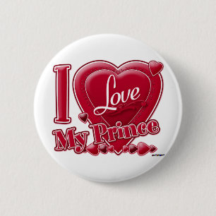 Badge Rond 5 Cm I Love My Prince rouge - coeur