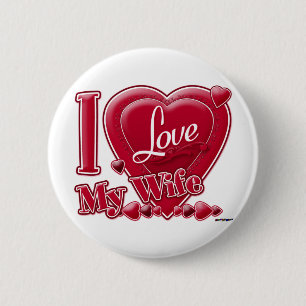 Badge Rond 5 Cm I Love My Wife rouge - coeur