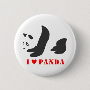 Badge Rond 5 Cm I Love Panda (Noir)