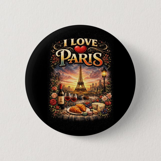 Badge Rond 5 Cm I Love Paris (Devant)