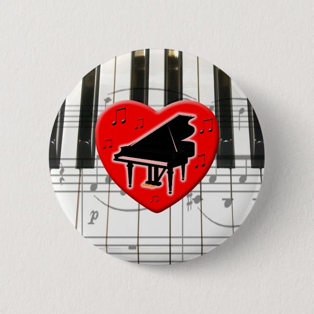 Badge Rond 5 Cm I Love Piano (Devant)