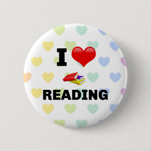Badge Rond 5 Cm I Love Reading, colorful design  