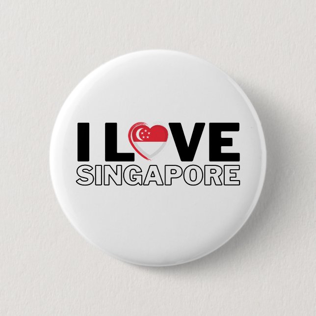 Badge Rond 5 Cm I LOVE SINGAPORE - For real singaporeans ! (Devant)