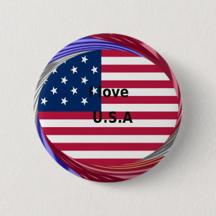 Badge Rond 5 Cm I Love U.S.A. Swirl : Patriotic Heart Art Imprimer