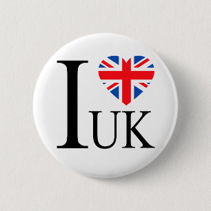 Badge Rond 5 Cm I Love UK Grande-Bretagne Drapeau Coeur