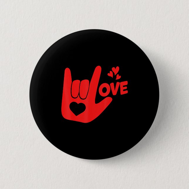Badge Rond 5 Cm I Love You Hand Sign Asl Valentine' Day Funny Wome (Devant)