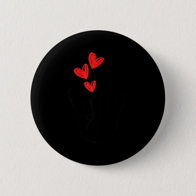 Badge Rond 5 Cm I-love You Hand Sign Heart Women Girls Valentines  (Devant)