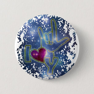 Badge Rond 5 Cm I LOVE YOU / langue des signes