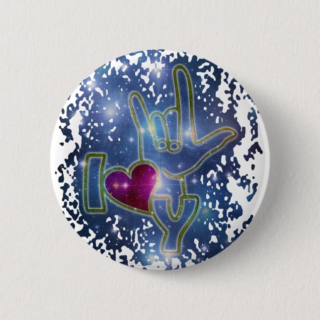Badge Rond 5 Cm I LOVE YOU / langue des signes (Devant)