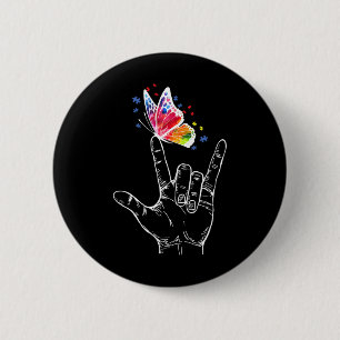 Badge Rond 5 Cm I Love You Main Sign Language Butterfly Autism Awa
