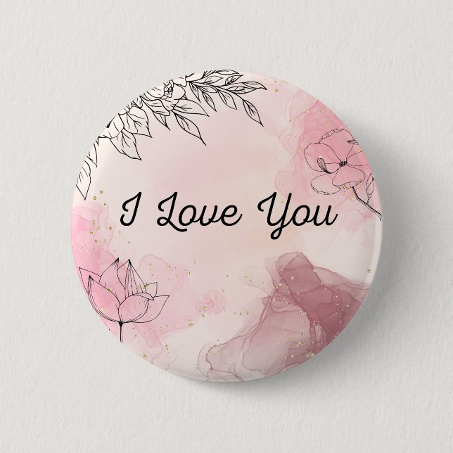Badge Rond 5 Cm I love you pink button (Devant)