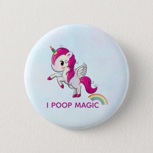 Badge Rond 5 Cm I Poop Magic Funny Unicorne Dit