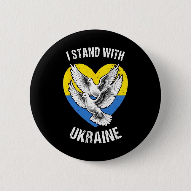 Badge Rond 5 Cm I Stand With Ukraine Ukrainian Flag Heart Doves Pe (Devant)