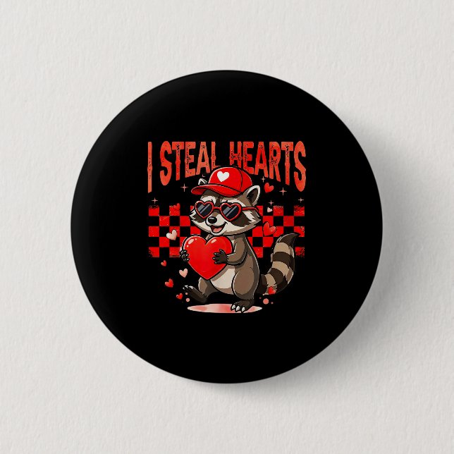Badge Rond 5 Cm I Steal Hearts Design Raccoon Valentine Day Retro  (Devant)