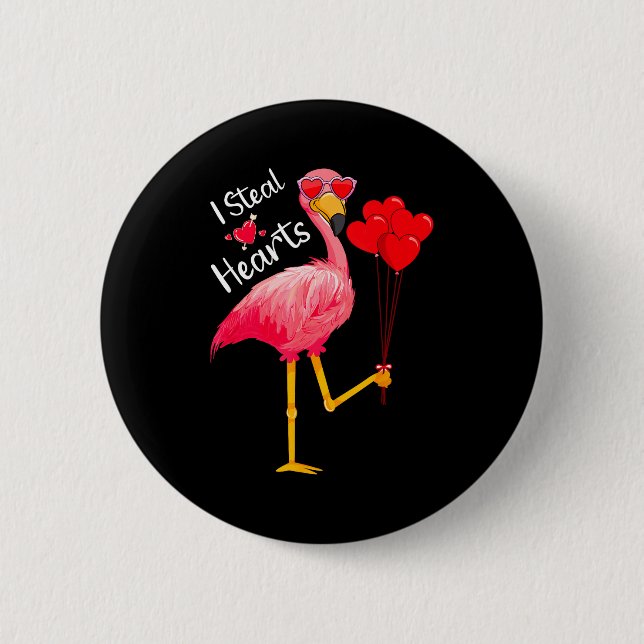 Badge Rond 5 Cm I Steal Hearts Funny Flamingo Lover Valentine's Da (Devant)