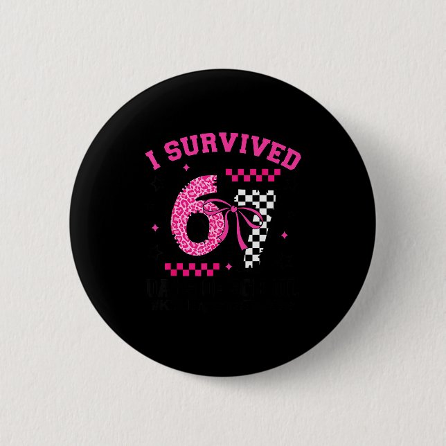 Badge Rond 5 Cm I Survived 67 Days Leopard Checkered 67 Kindergart (Devant)