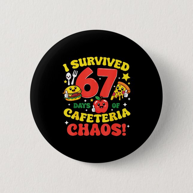 Badge Rond 5 Cm I Survived 67 Days Of Cafeteria Chaos 67 Meme Lunc (Devant)