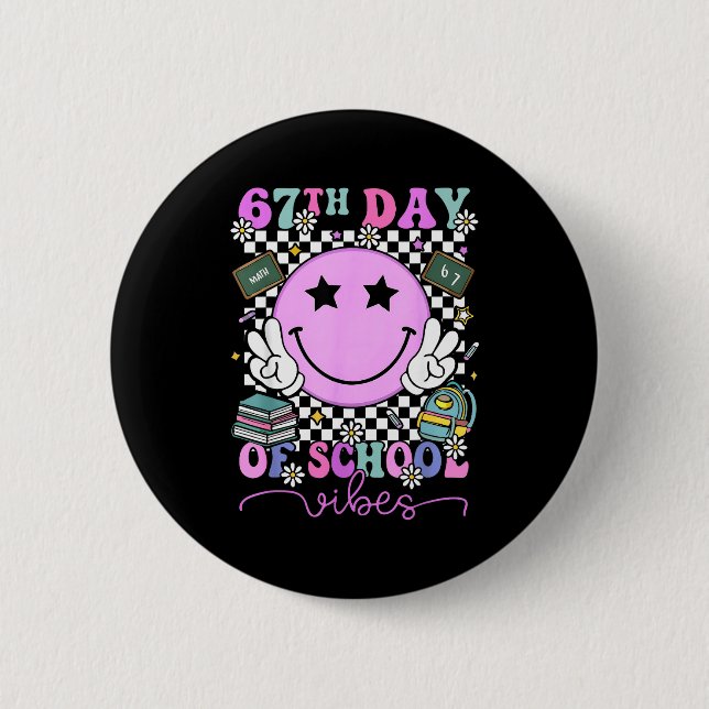Badge Rond 5 Cm I Survived 67 Days Of School Smile Face Six Seven  (Devant)