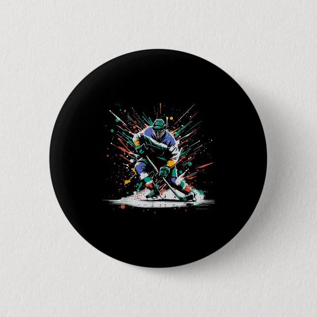 Badge Rond 5 Cm Ice Hockey Player Paint Splatter Art Srts Men Boys (Devant)