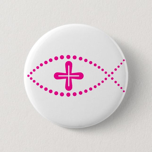 Badge Rond 5 Cm Ichthus Pink Christian Fish (Devant)