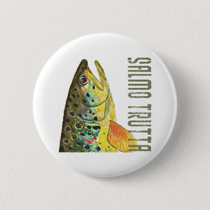 Badge Rond 5 Cm Ichthyologie Brown de truites, pêche, pêche à l