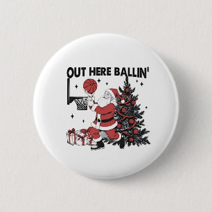 Badge Rond 5 Cm Ici on joue au basket Sport Noël Christmas