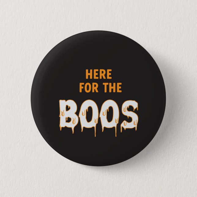 Badge Rond 5 Cm Ici pour Boos Funny Halloween Noir (Devant)