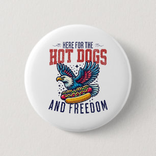 Badge Rond 5 Cm Ici Pour Les Hot Dogs Et Les Freedom Men 4 Juillet