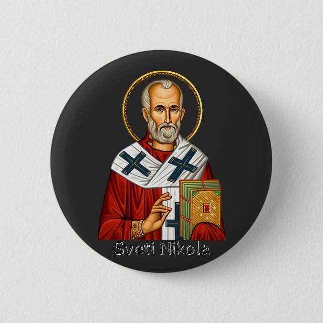 Badge Rond 5 Cm Icône de la lettre serbe orthodoxe Saint-Nicolas (Devant)